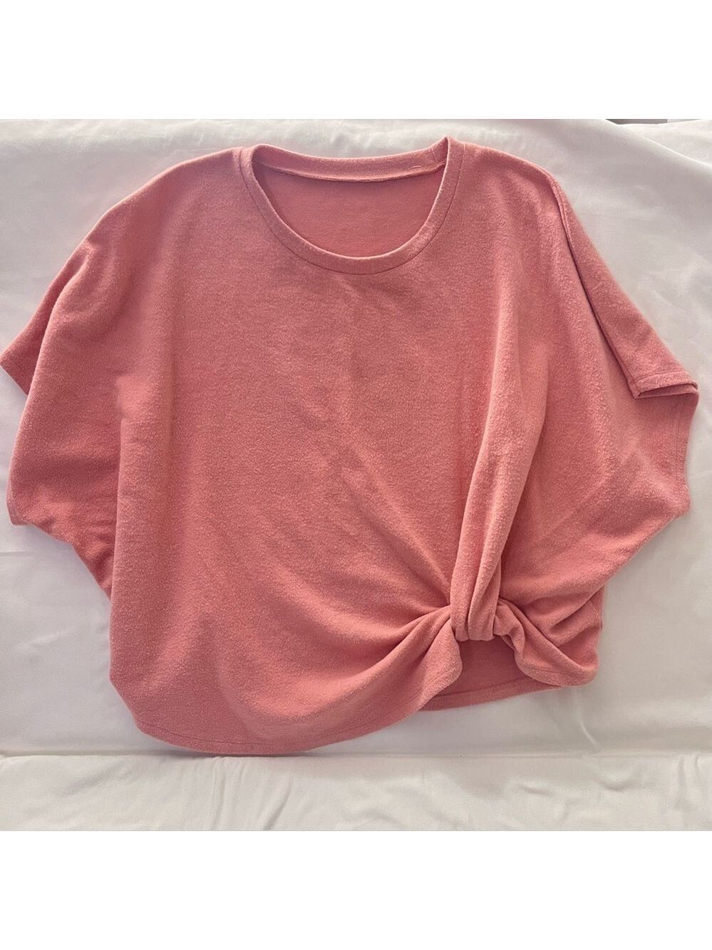 Tie Knot Front Top Cozy Dolman Sleeve  Oversized Pink 30 Inches ptp